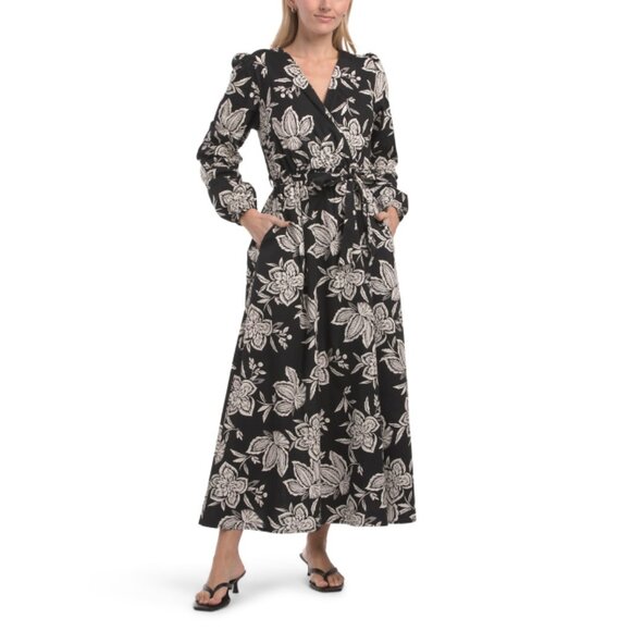LA PICCOLA CREATIVA Italy Long Sleeve Floral Wrap Maxi Dress - Picture 1 of 2